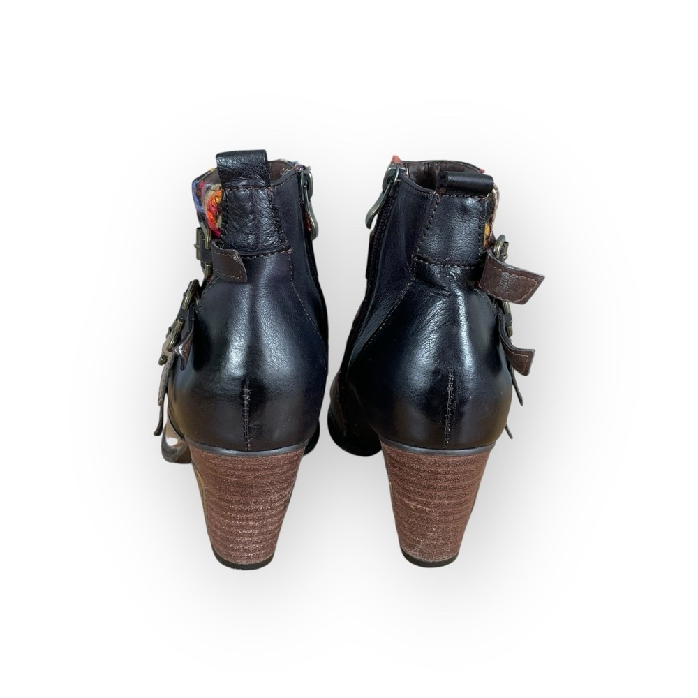 Multicolor Patterned Leather & Suede Ankle Booties with Buckle Straps - Picture 4 of 9